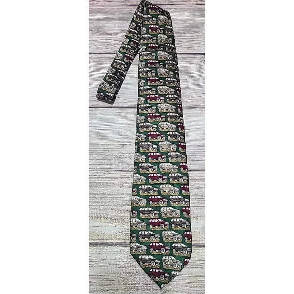 Jeep Men's Neck Tie Green Red Beige 100% Silk 60" x 3.5" Made in the USA - Picture 1 of 7
